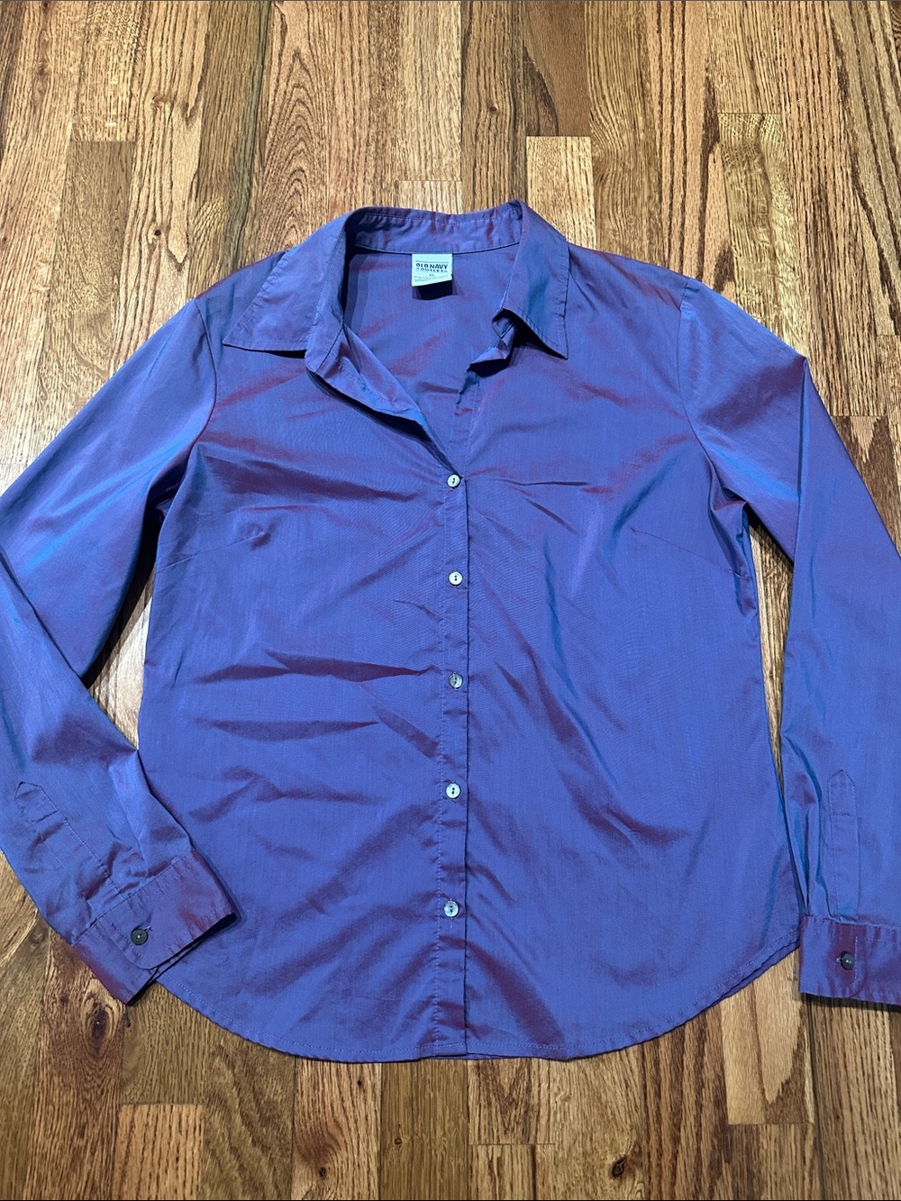 Old Navy Long-Sleeve Button-Up Iridescent Purple/Pink Shirt